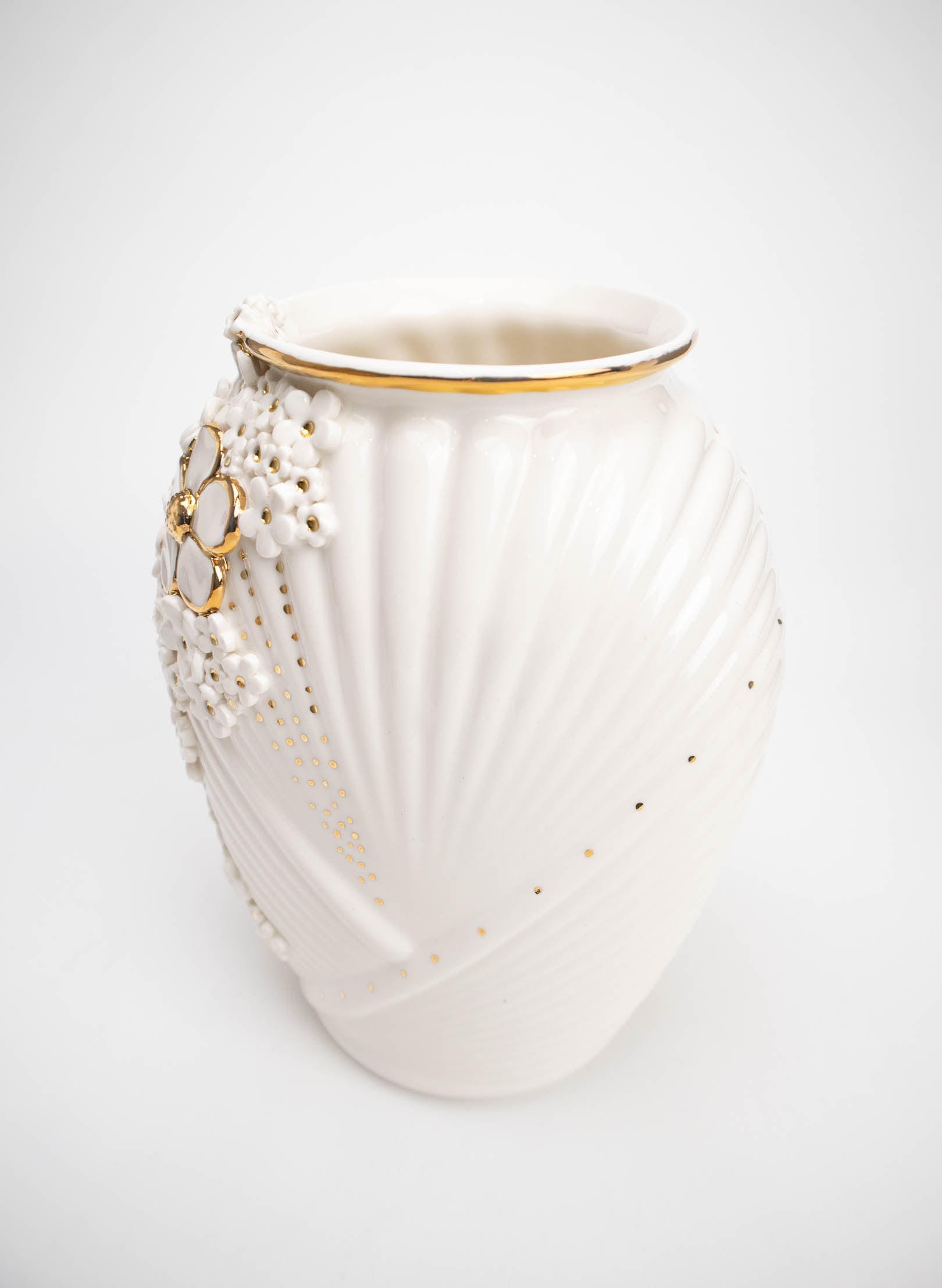 XL Deco Vase - White and Gold Flowers