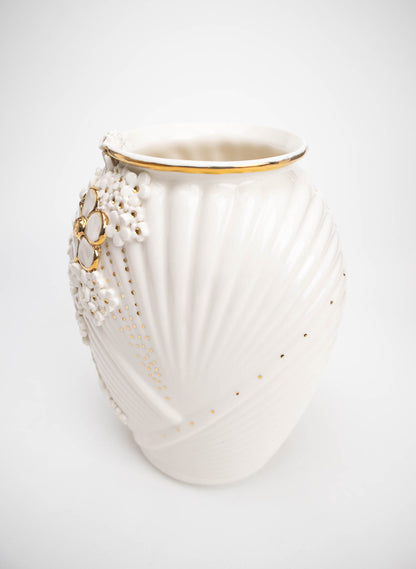 XL Deco Vase - White and Gold Flowers