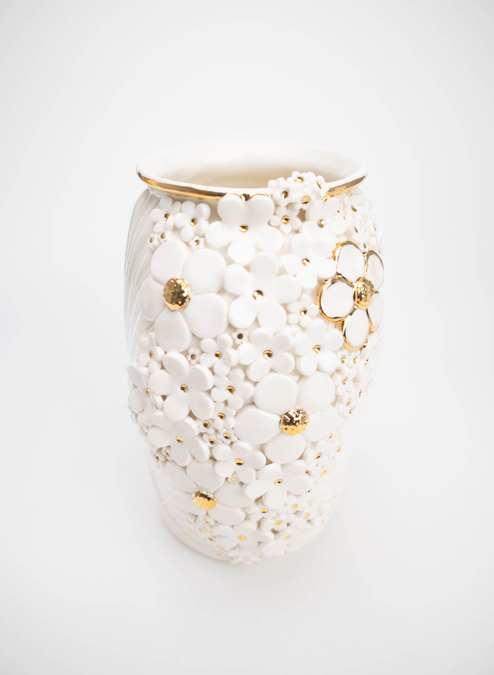 XL Deco Vase - White and Gold Flowers