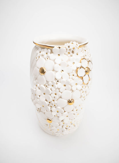 XL Deco Vase - White and Gold Flowers