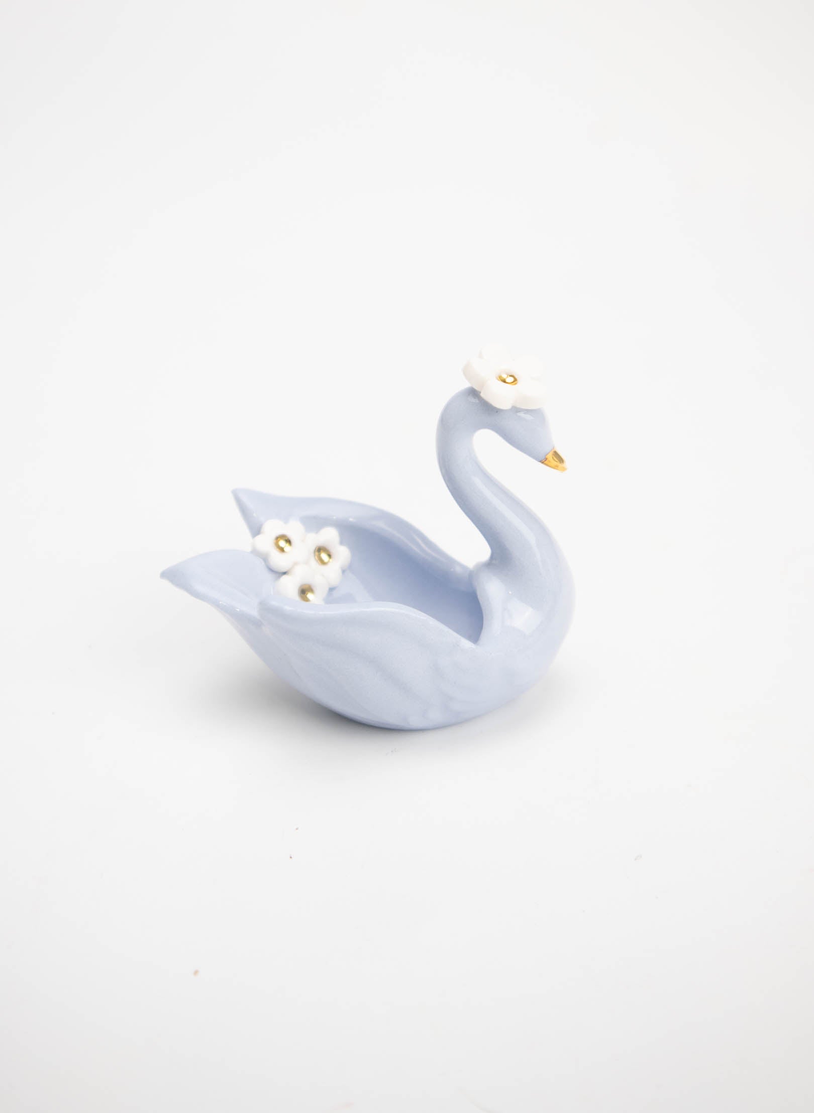 XSmall Blue Swan with Gold and White Flowers