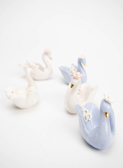 XSmall Blue Swan with Gold and White Flowers