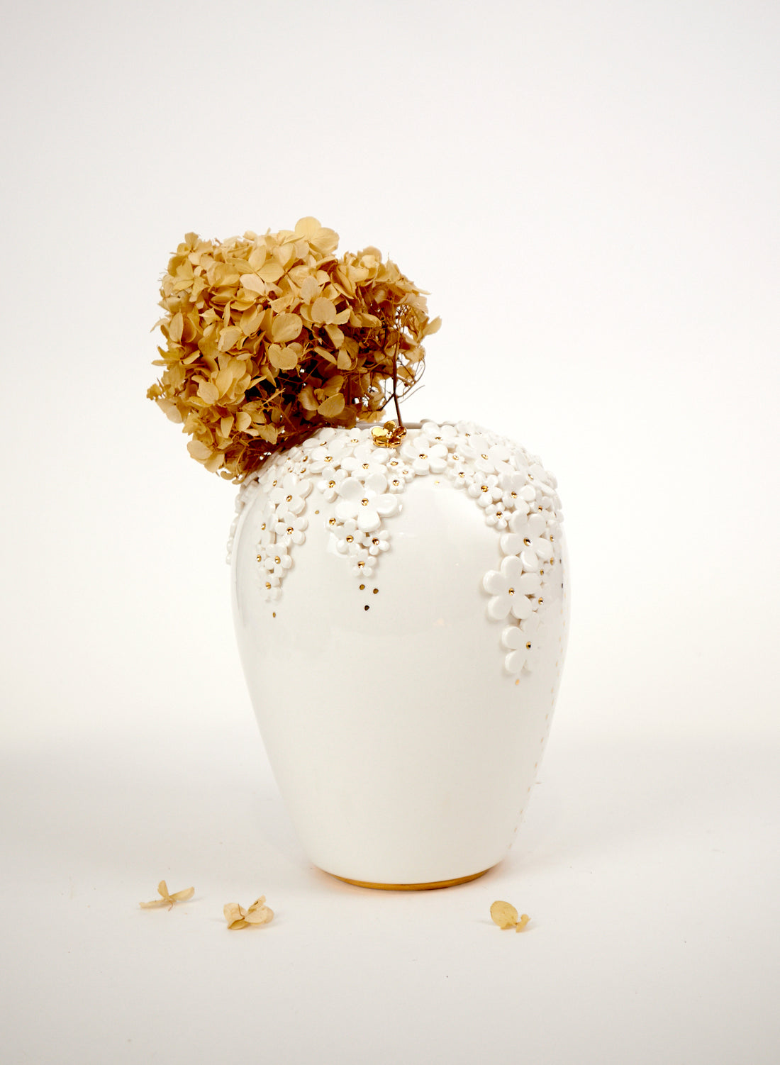 XL Ginger Jar - White Gold Flowers