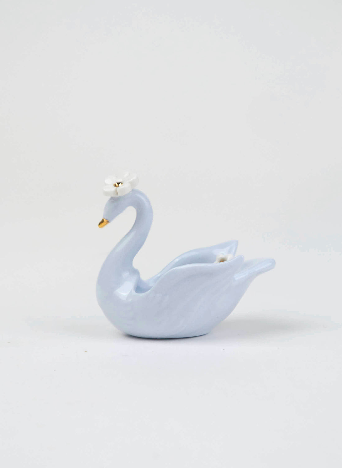 XSmall Blue Swan with Gold &amp; White Flowers 