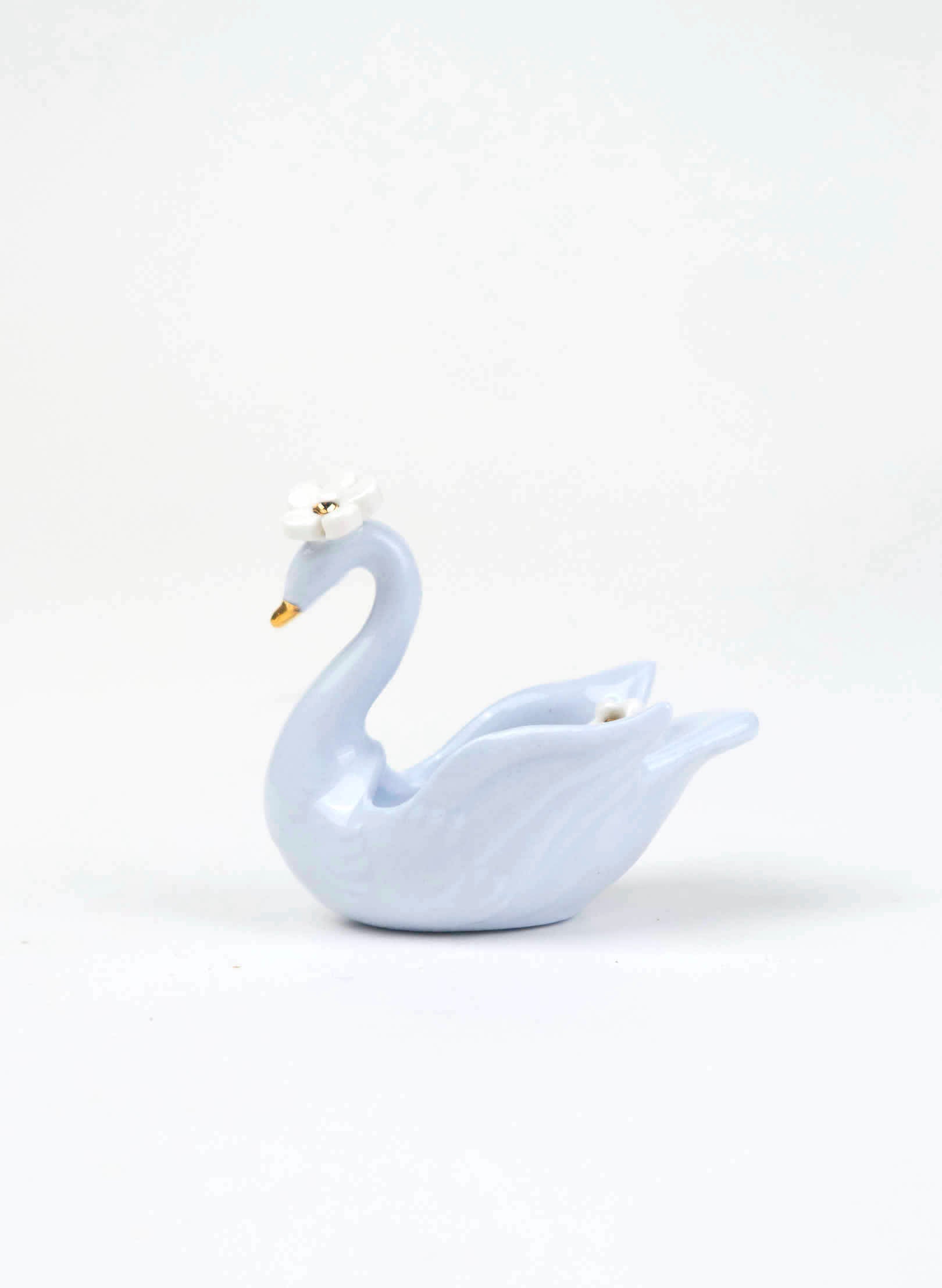 XSmall Blue Swan with Gold &amp; White Flowers 