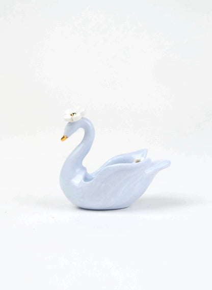 XSmall Blue Swan with Gold &amp; White Flowers 