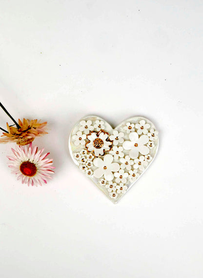 Medium White Gold Flower Wall Heart