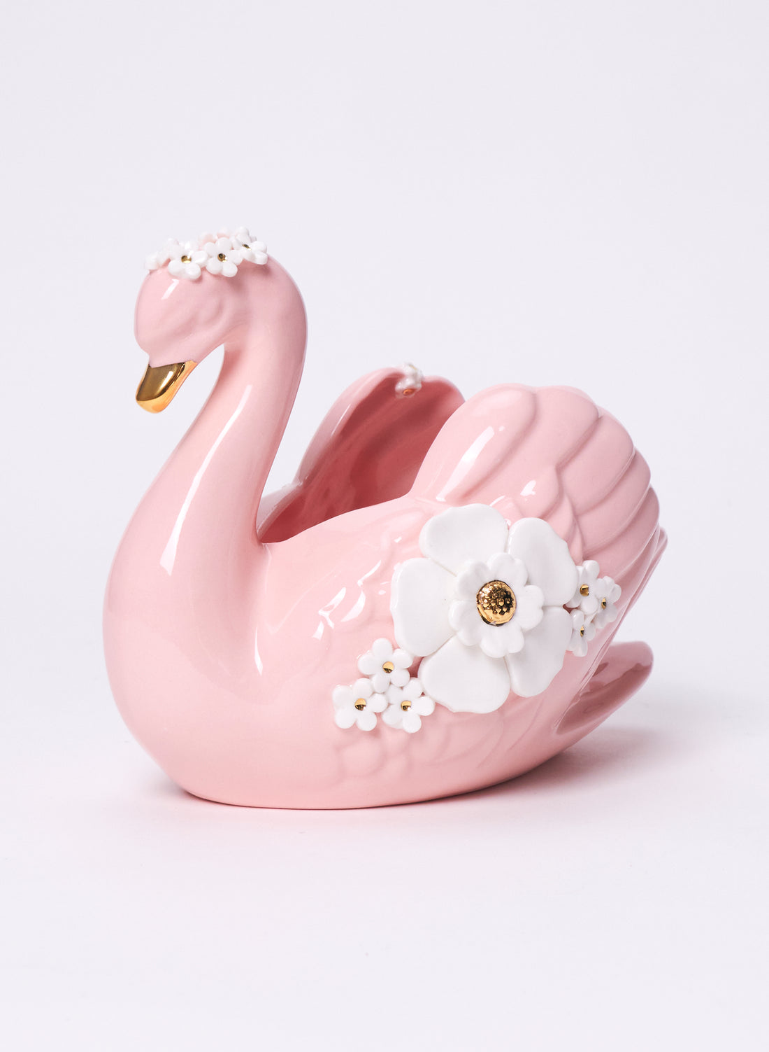 Large Pink Swan with Gold and White Flowers