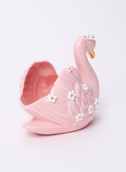 Large Pink Swan with Gold and White Flowers