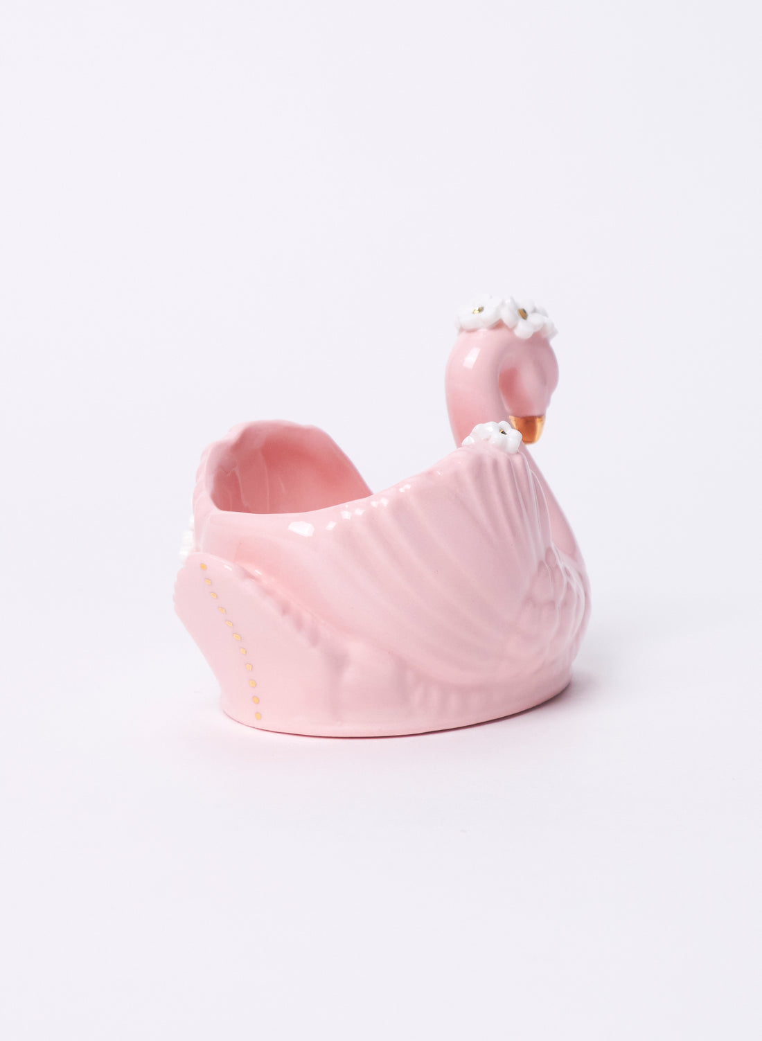 Small Pink Swan with Gold and White Flowers