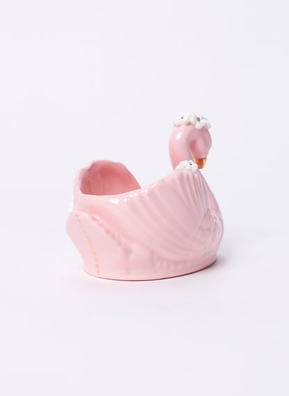 Small Pink Swan with Gold and White Flowers