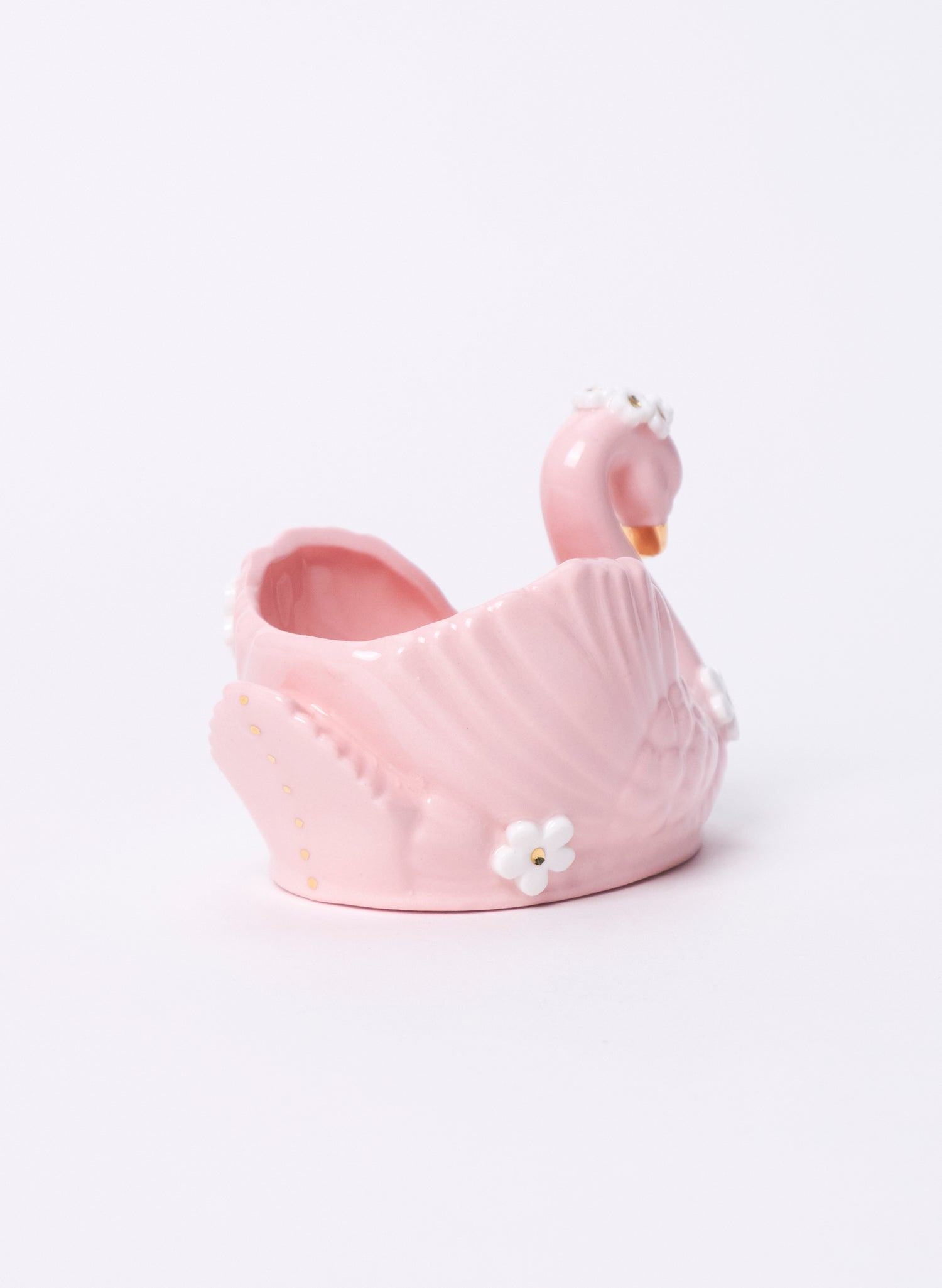 Small Pink Swan with Gold and White Flowers