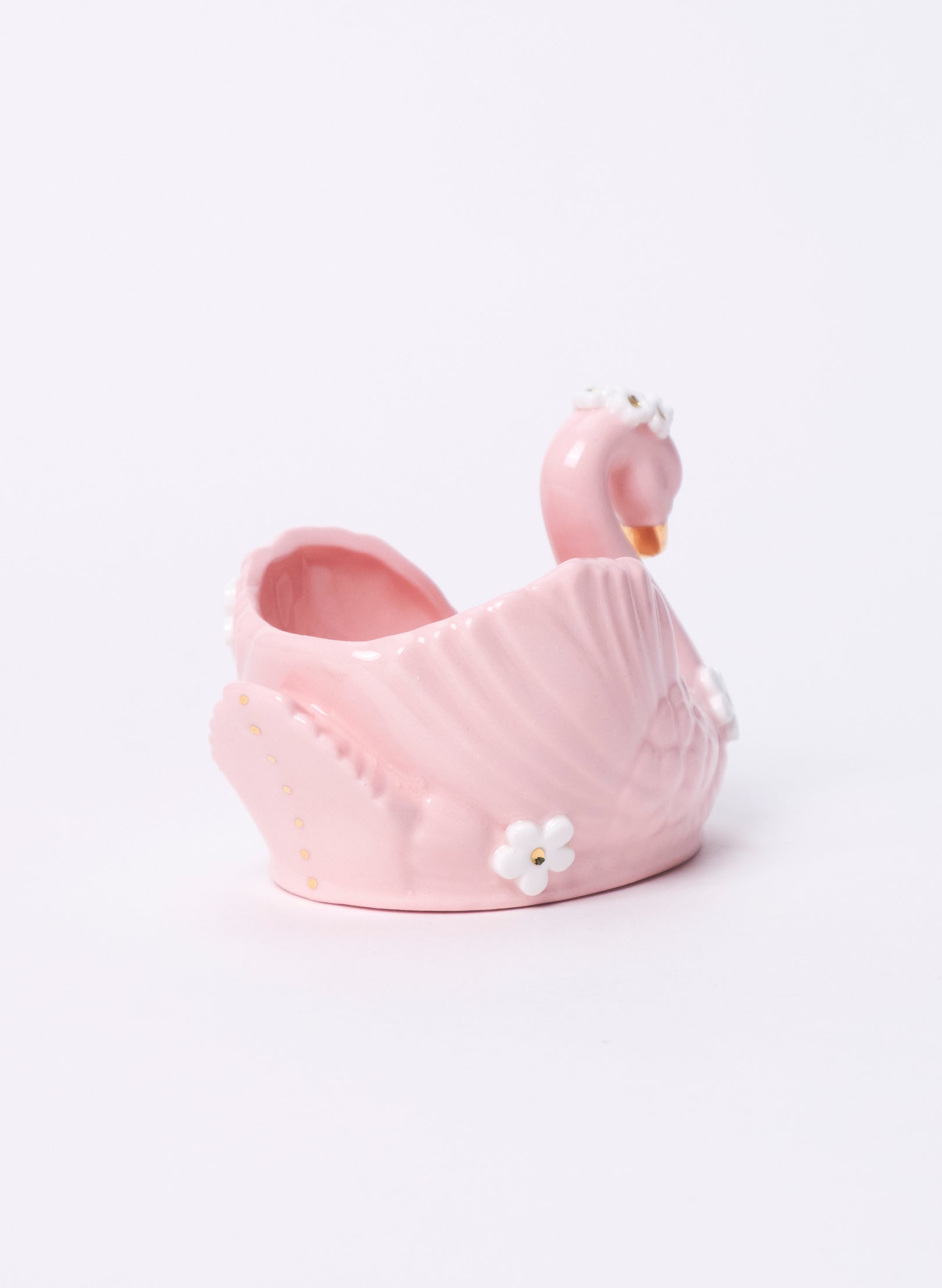 Small Pink Swan with Gold and White Flowers