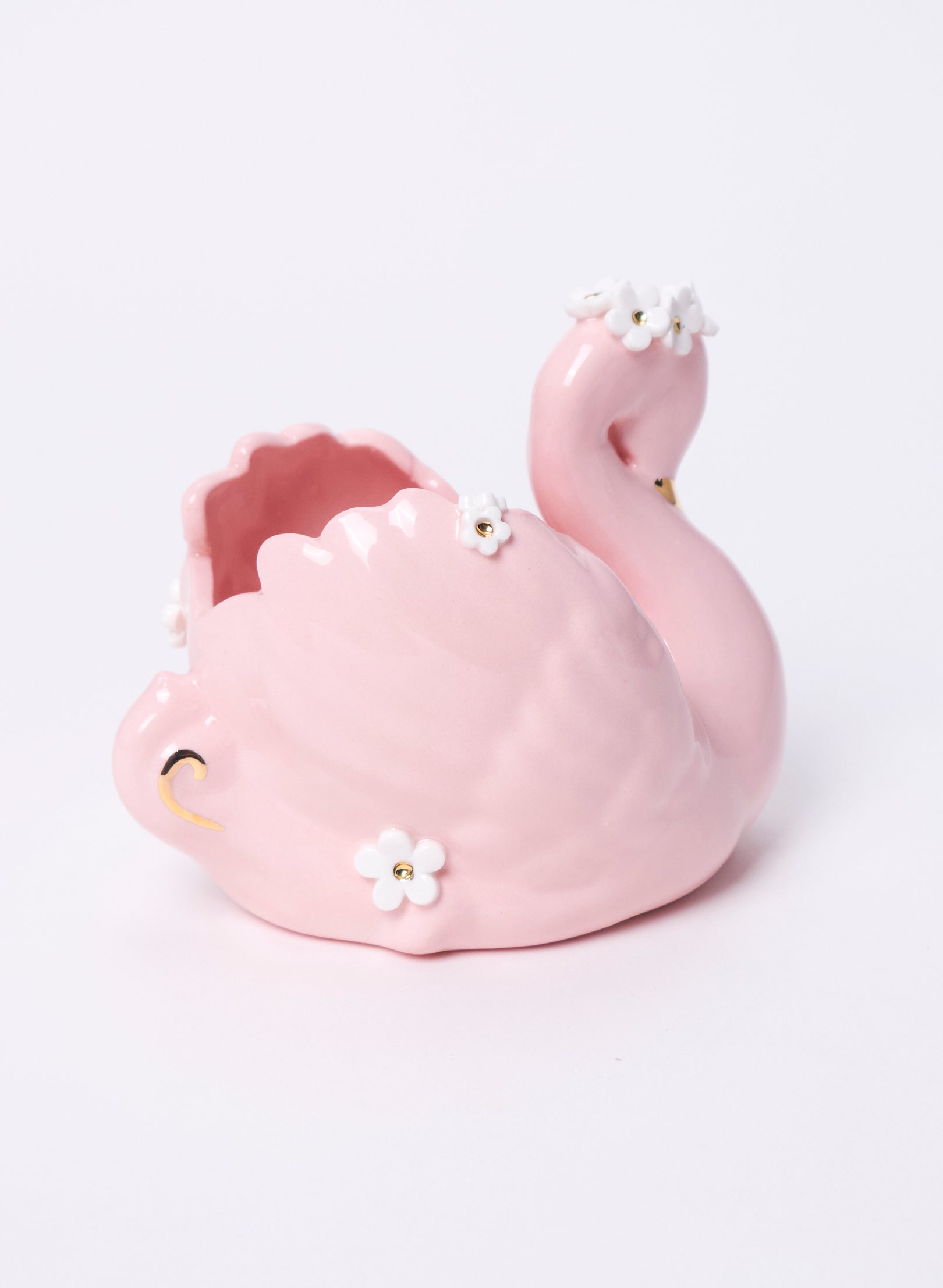 Medium Pink Swan with Gold and White Flowers