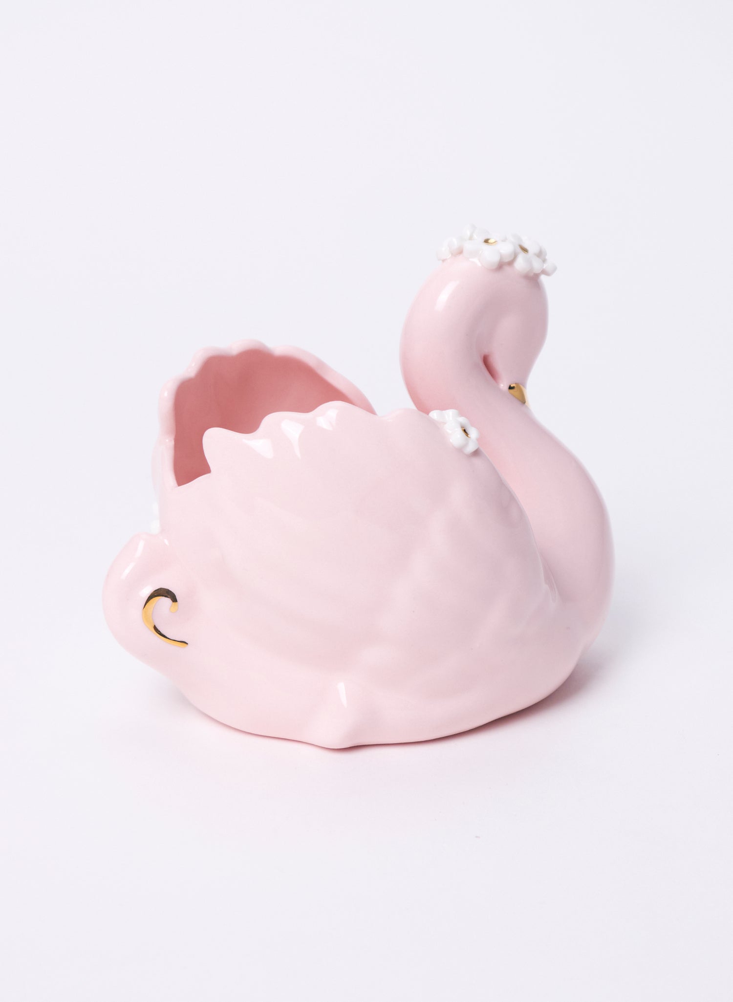 Medium Pink Swan with Gold and White Flowers