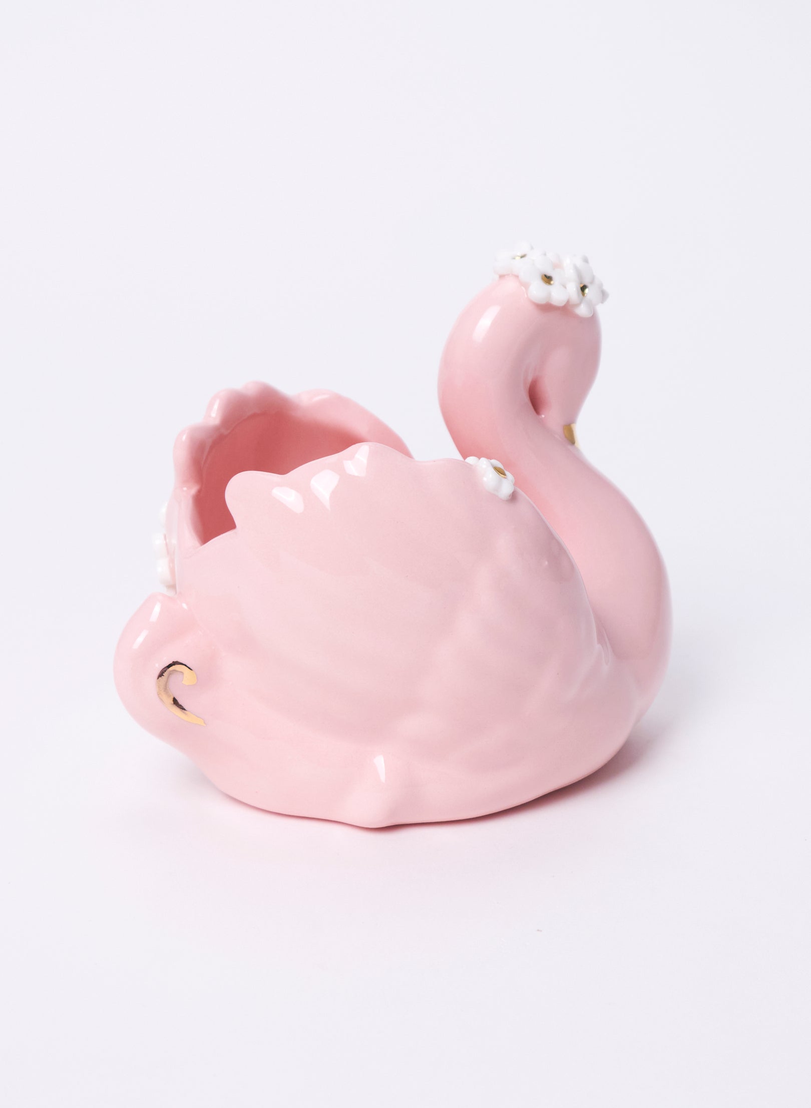 Medium Pink Swan with Gold and White Flowers