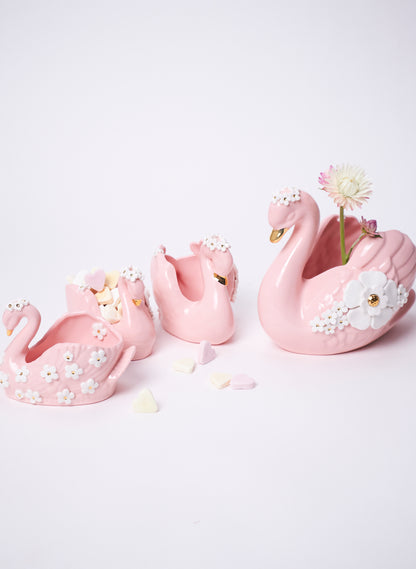 Small Pink Swan with Gold and White Flowers