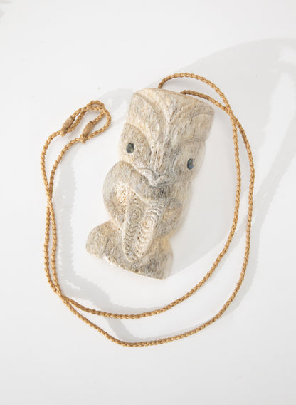 Carved Whalebone Hei Tiki Necklace