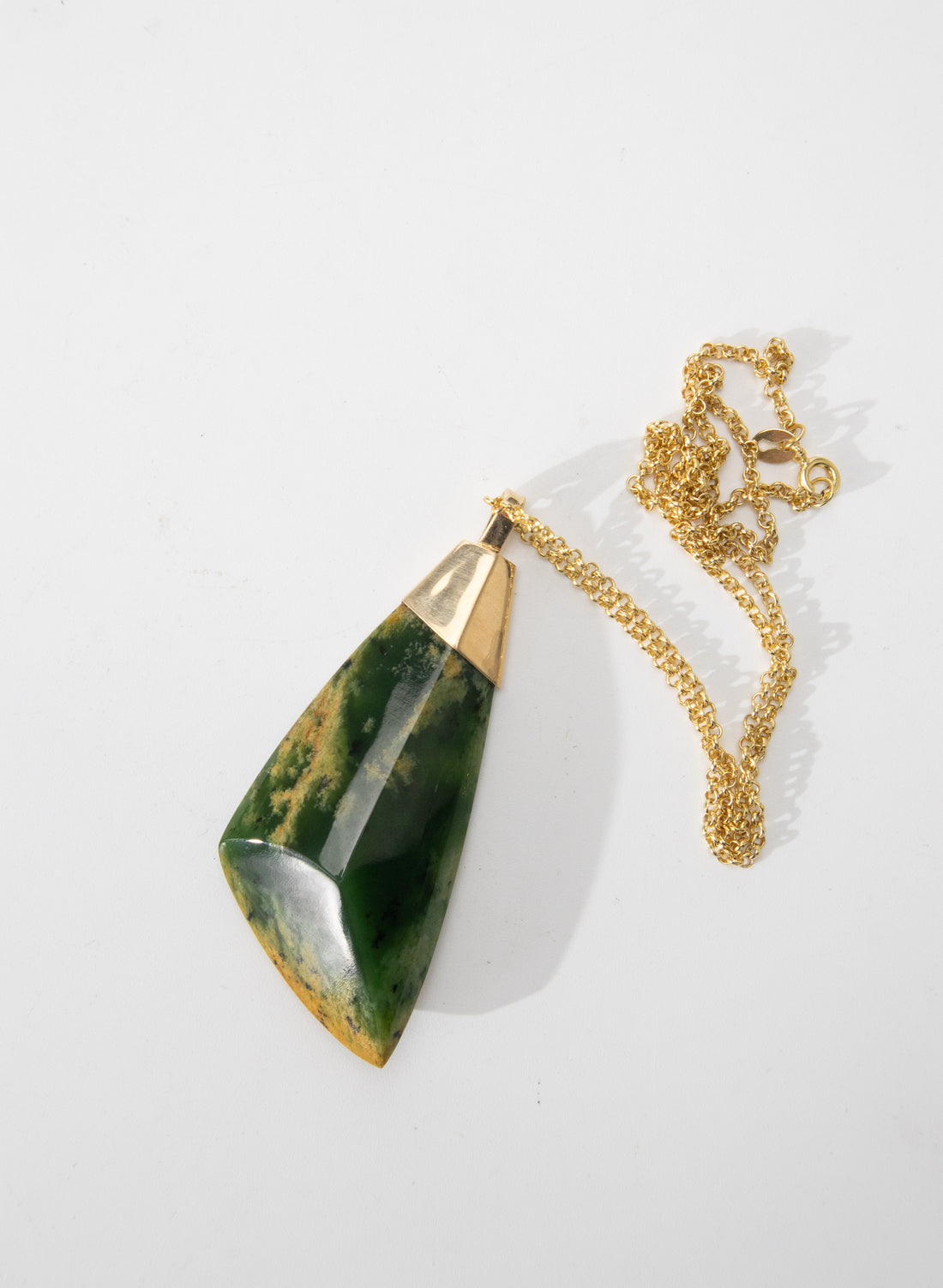 Triangle Pounamu Pendant with Gold Clasp