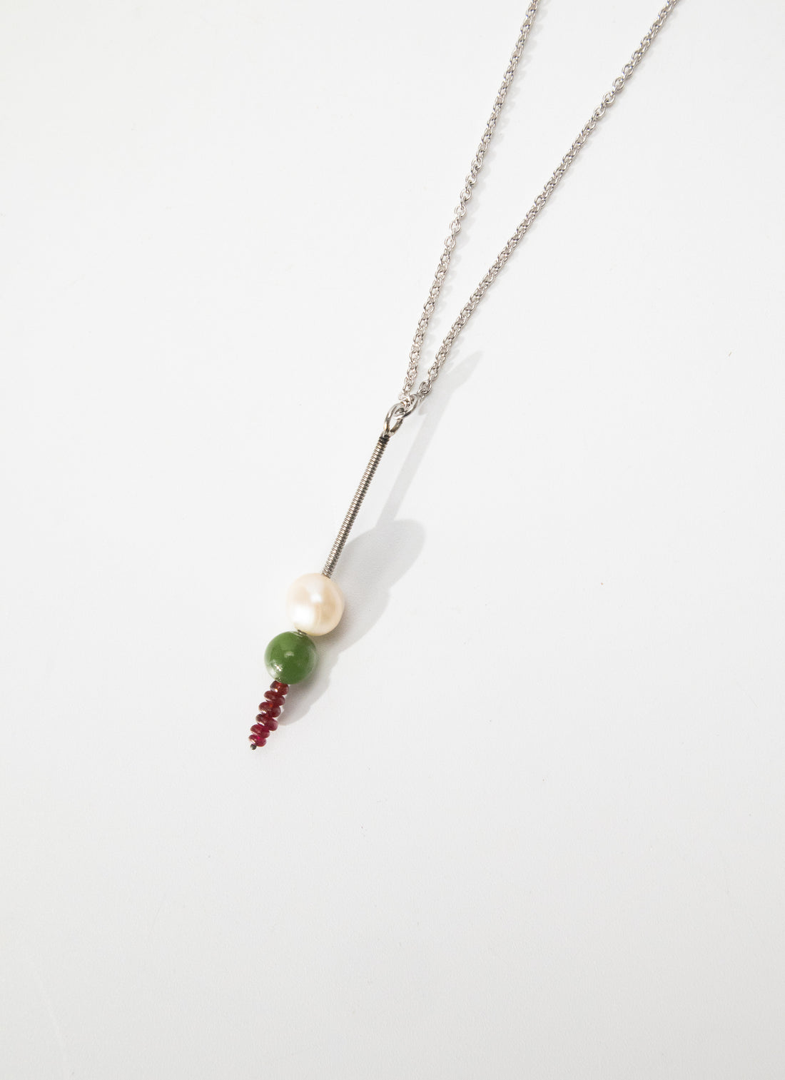 Pearl, NZ Pounamu &amp; Rubies Necklace