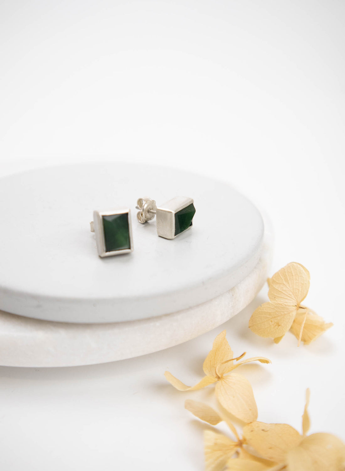 Rectangle Facetted Cut Pounamu Stud Earrings