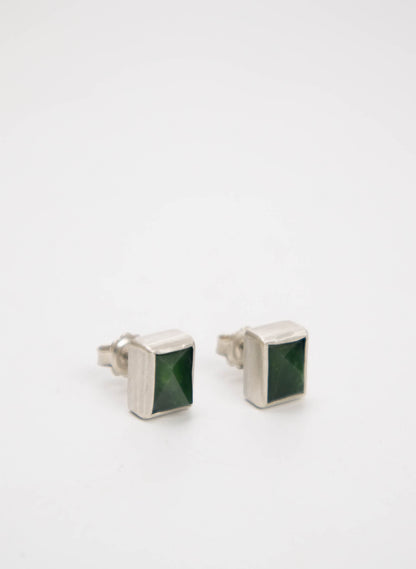 Rectangle Facetted Cut Pounamu Stud Earrings