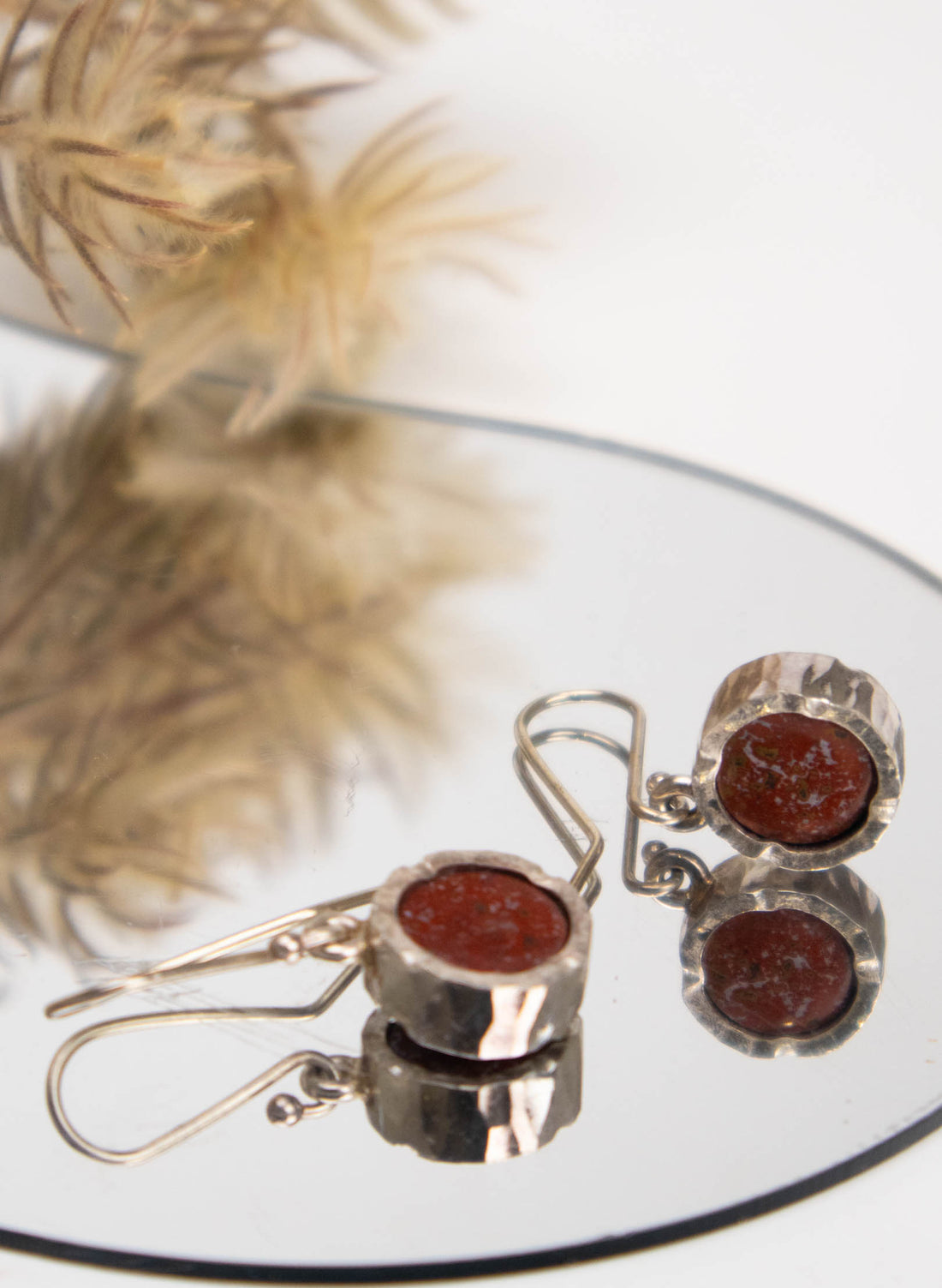 Round Jasper Earrings - Sterling Silver