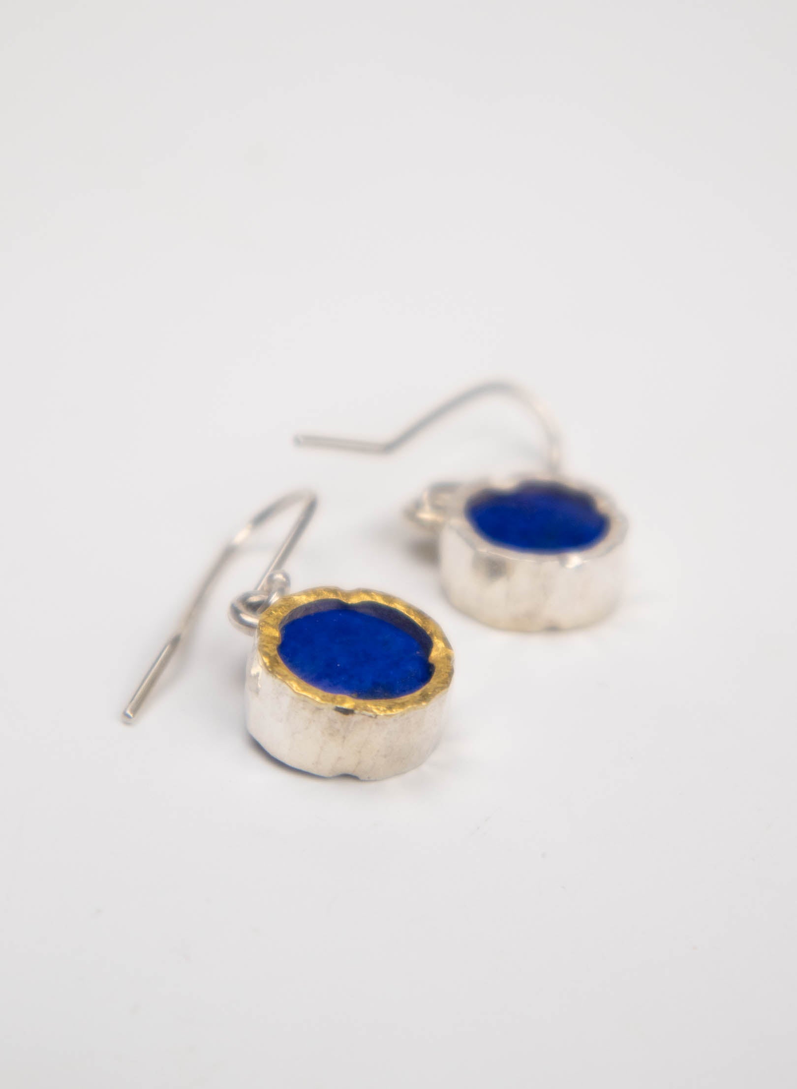 Round Lapis Earrings - Gold