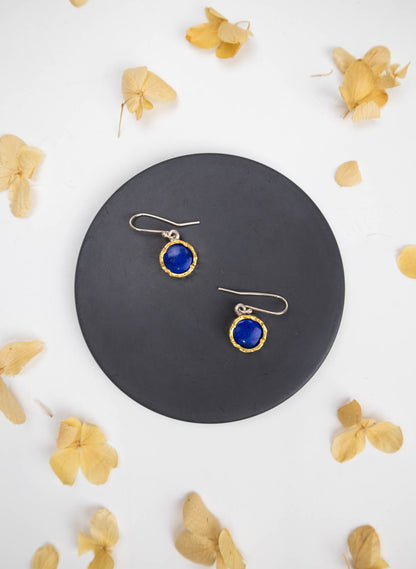 Round Lapis Earrings - Gold