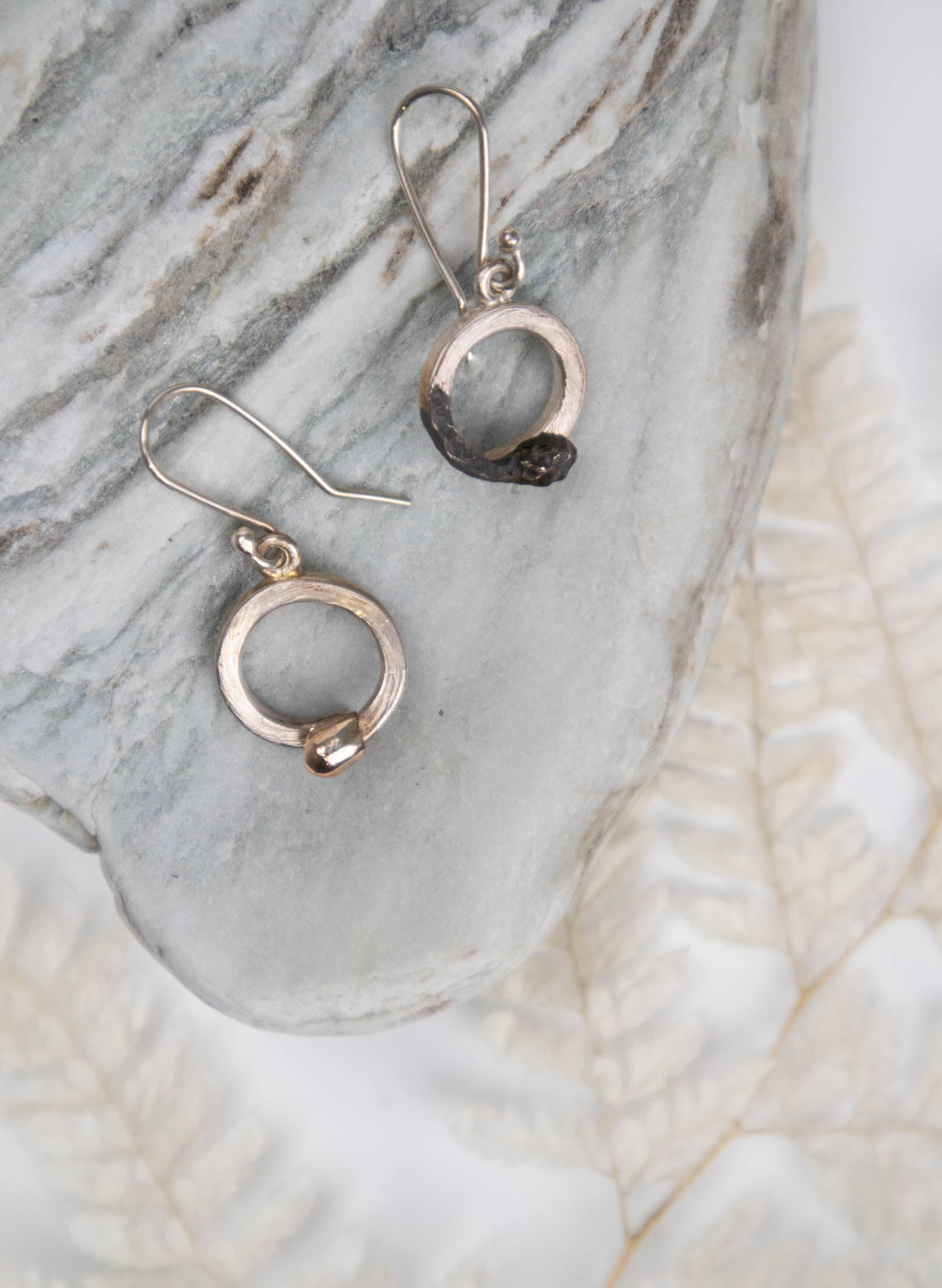 Curled Burnt &amp; Live Match Earrings - Sterling Silver &amp; Rose Gold