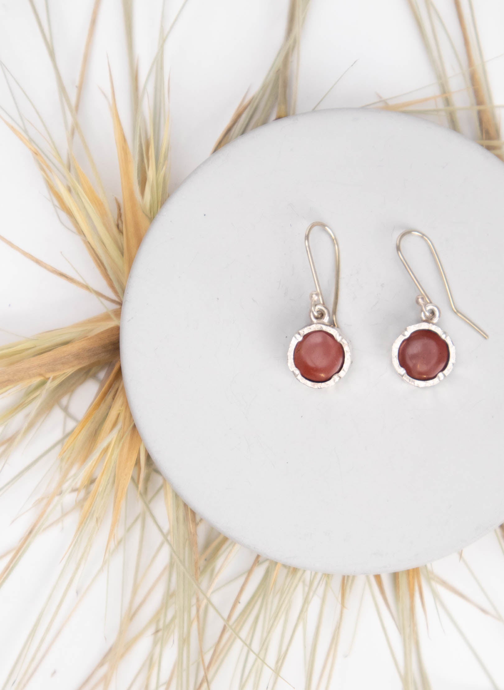 Round Jasper Earrings - Sterling Silver