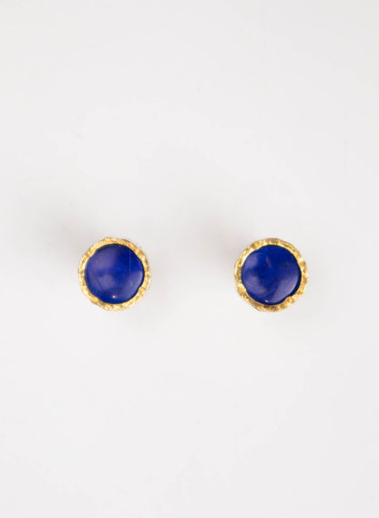 Round Lapis Stud Earrings