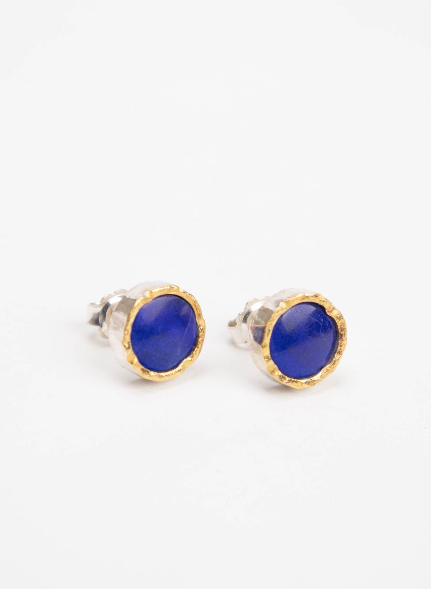 Round Lapis Stud Earrings