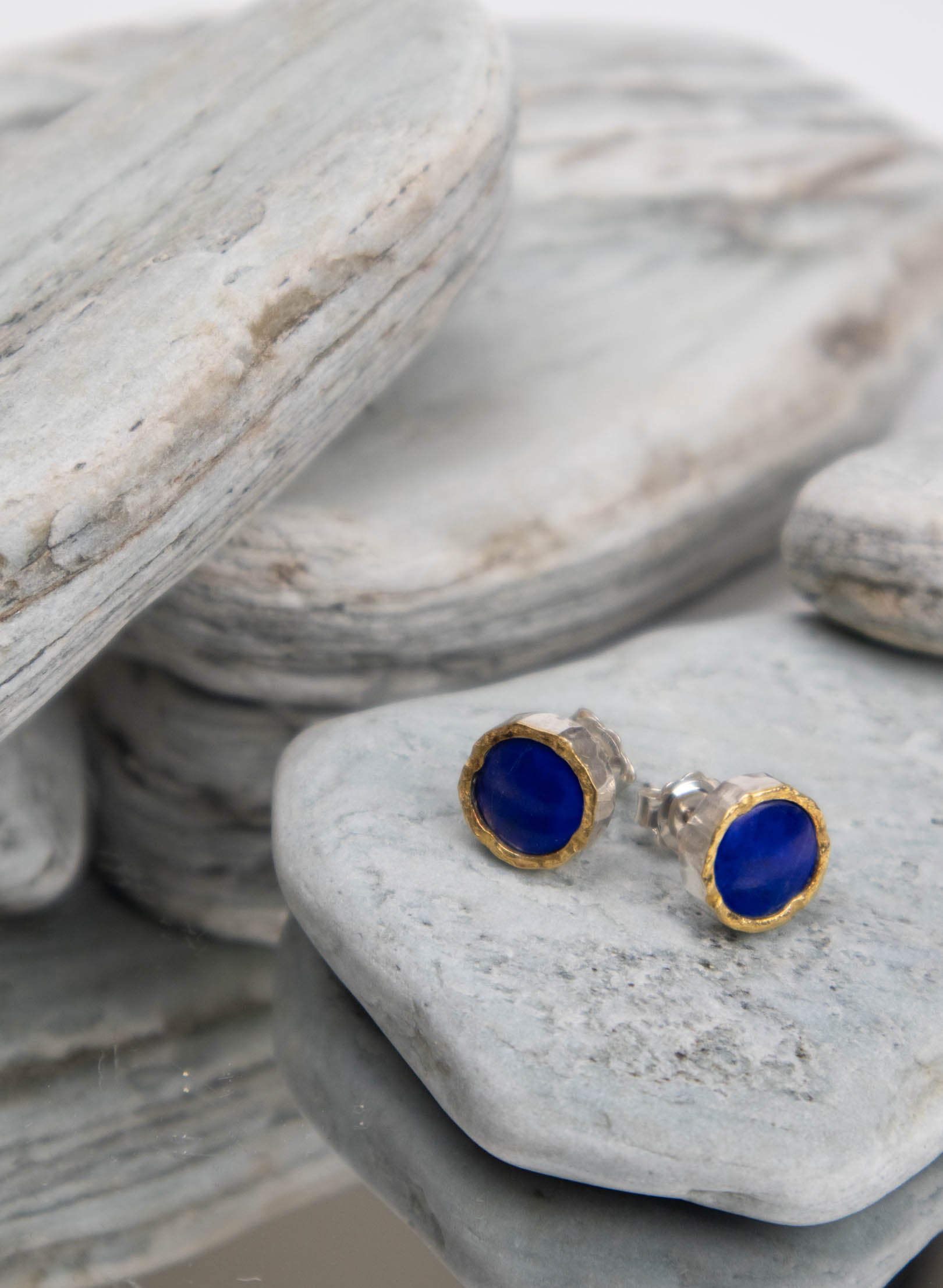 Round Lapis Stud Earrings