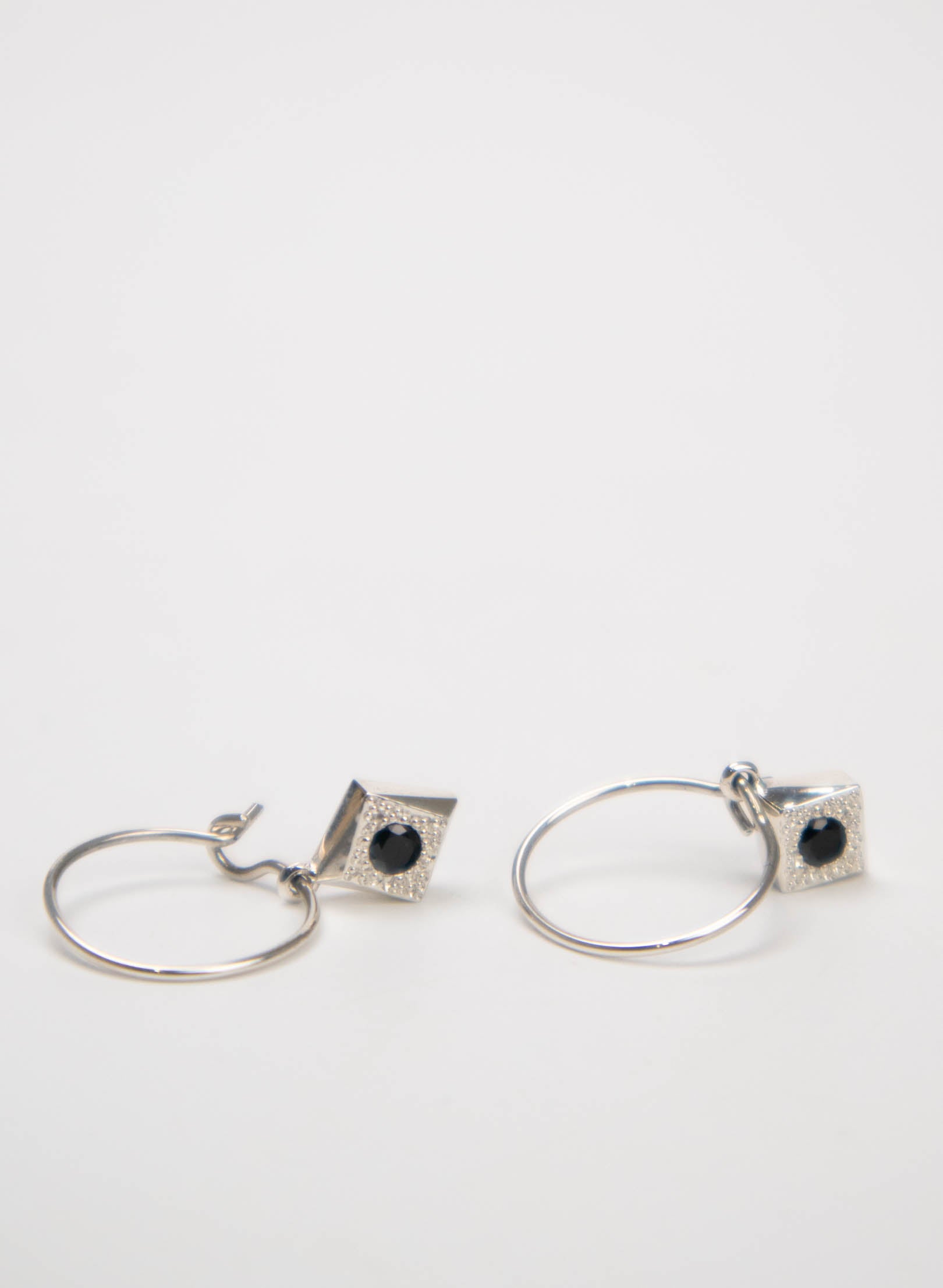 Black Spinel Hoop Earrings