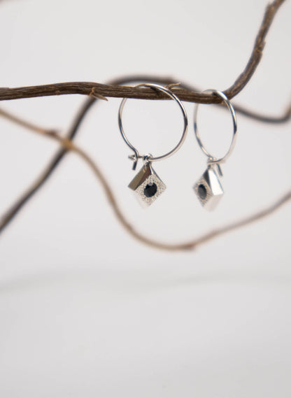 Black Spinel Hoop Earrings