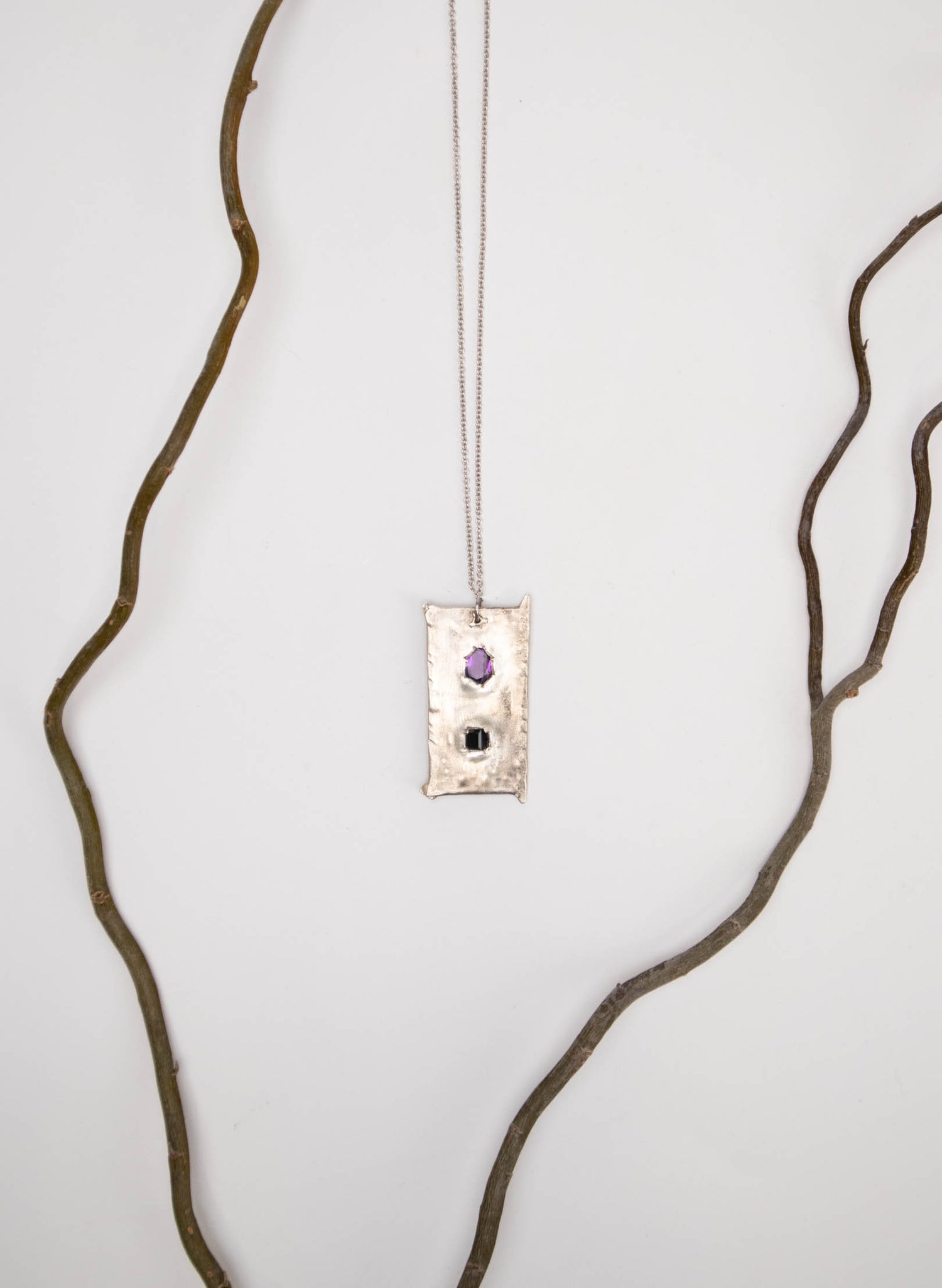 Amethyst, Tourmaline And Pure Silver Pendant