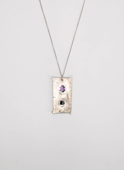 Amethyst, Tourmaline And Pure Silver Pendant