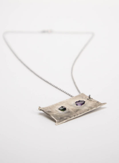 Amethyst, Tourmaline And Pure Silver Pendant