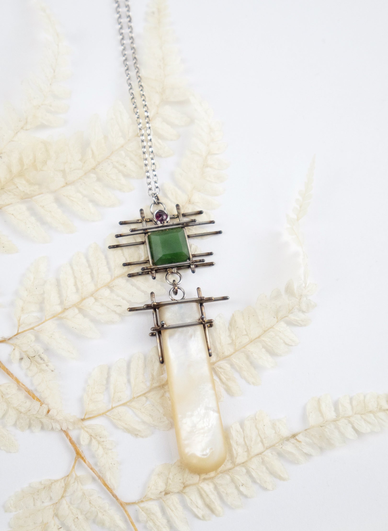 Mother of Pearl, NZ Pounamu, Ruby Necklace