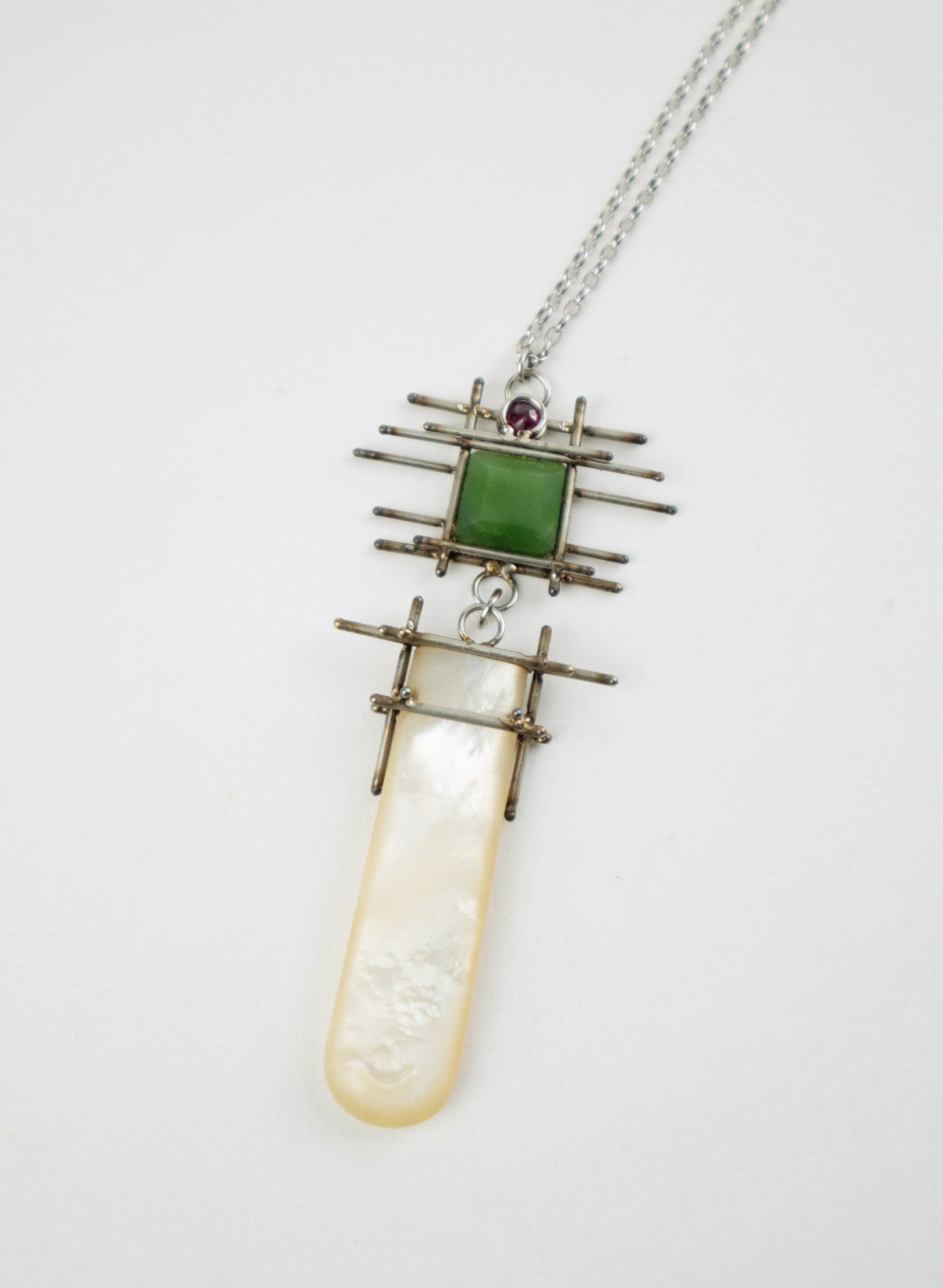 Mother of Pearl, NZ Pounamu, Ruby Necklace