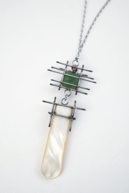 Mother of Pearl, NZ Pounamu, Ruby Necklace