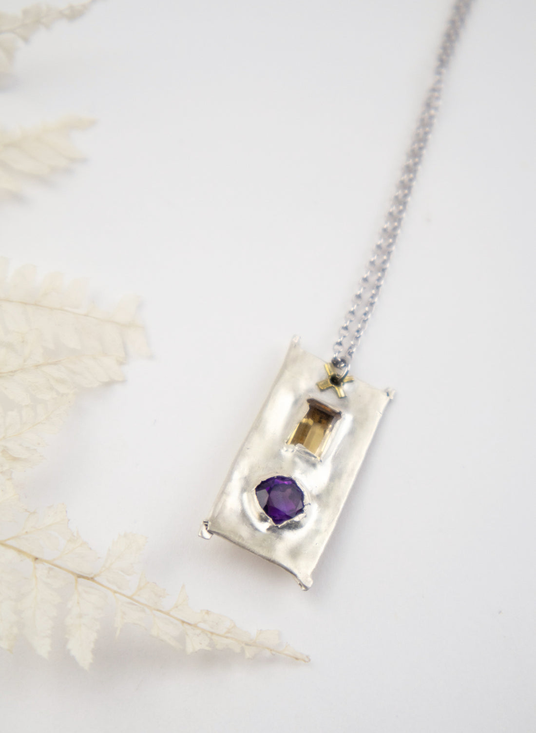 Citirine, Amethyst and Pure Silver Pendant