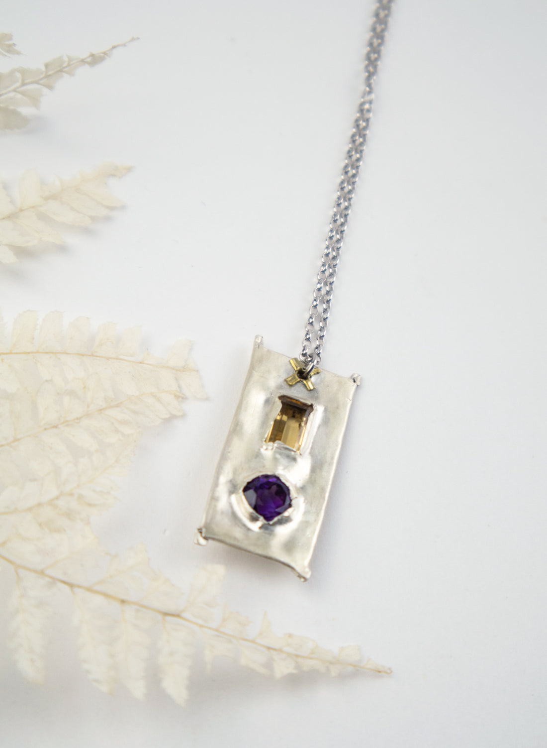 Citirine, Amethyst and Pure Silver Pendant