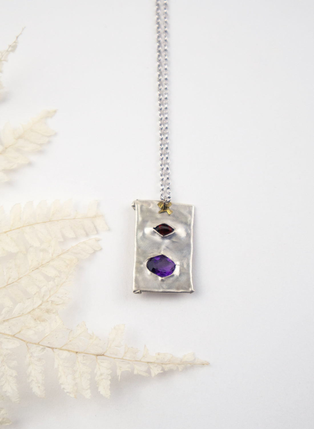 Garnet, Amethyst and Pure Silver Pendant