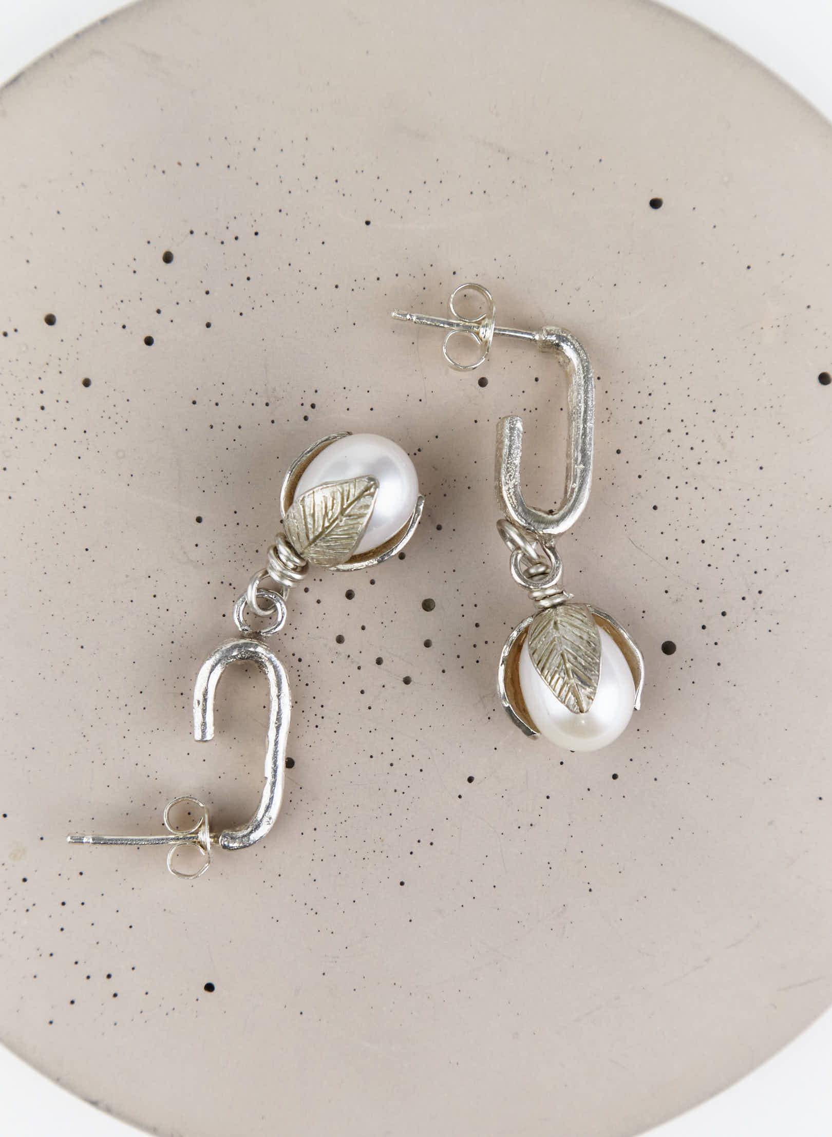 Pearl Chain &amp; Link Stud Earrings