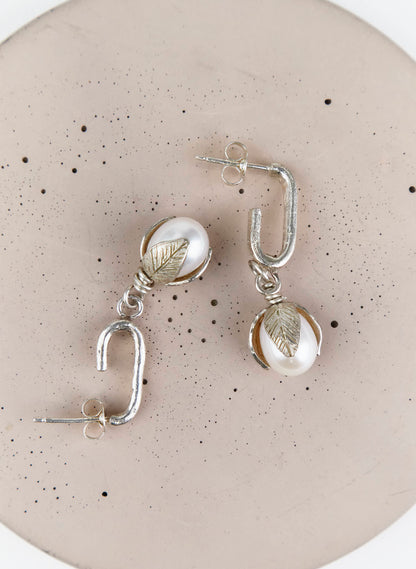 Pearl Chain &amp; Link Stud Earrings