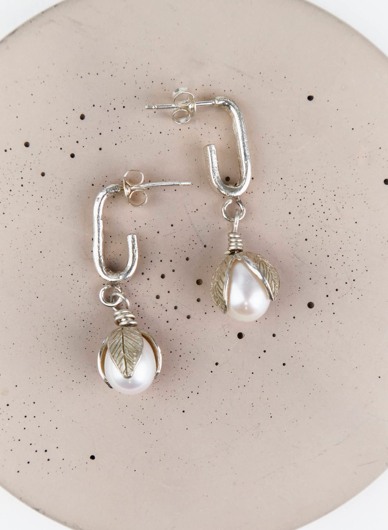 Pearl Chain &amp; Link Stud Earrings