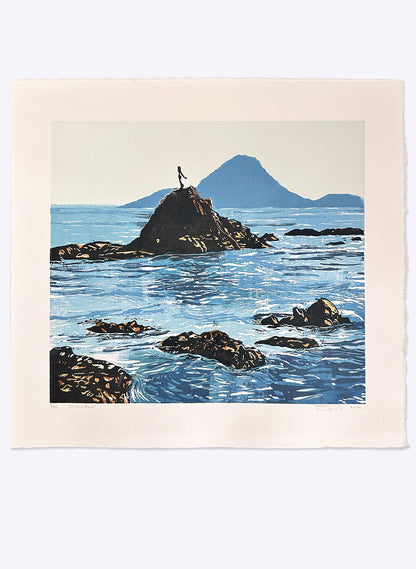 Turuturu Rock - Whakatane - Woodblock Print