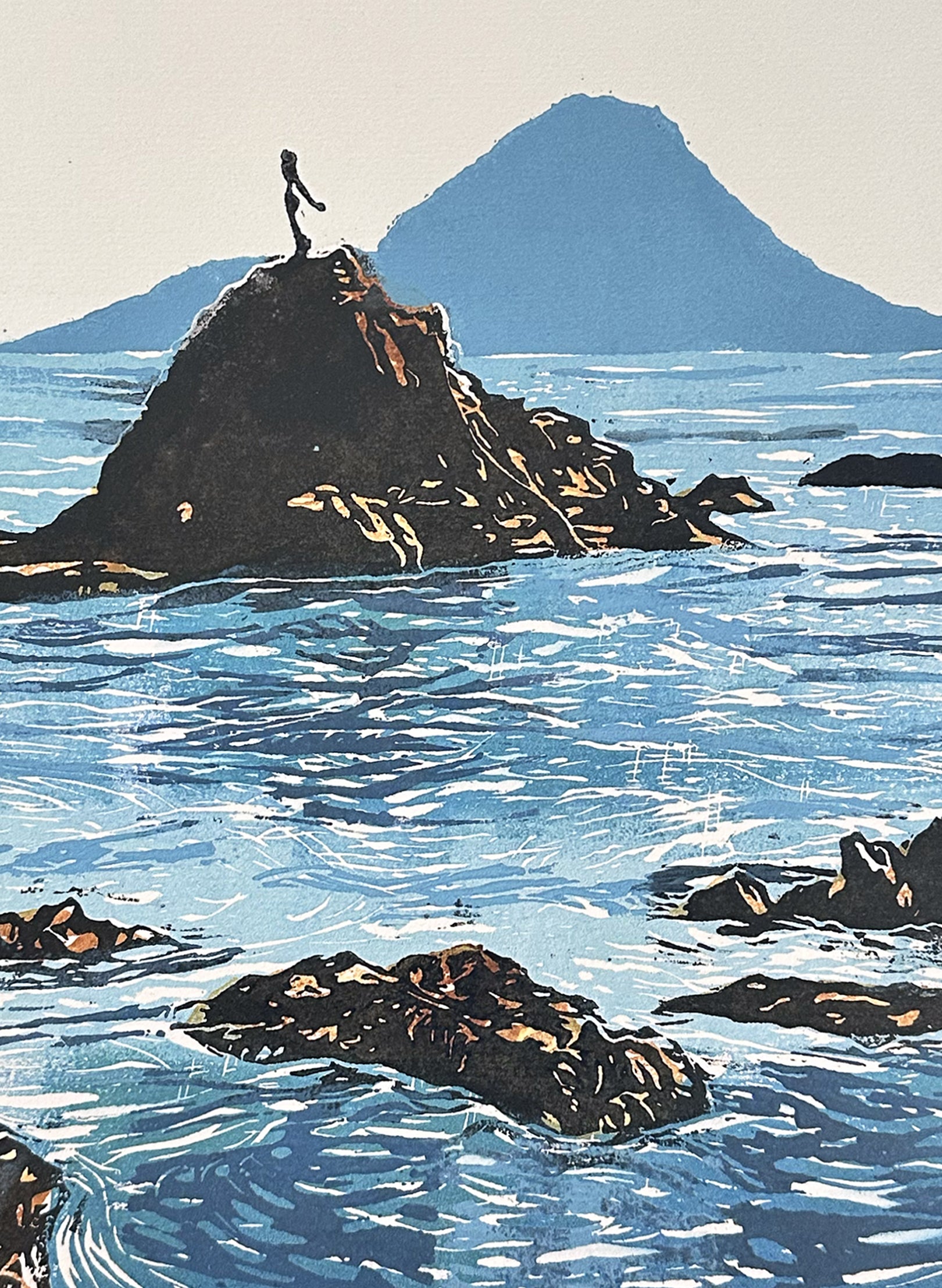 Turuturu Rock - Whakatane - Woodblock Print